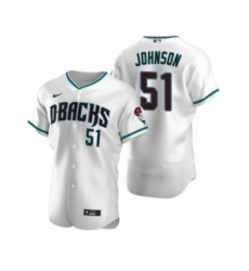 Men's Arizona Diamondbacks #51 Randy Johnson Nike White Teal Authentic 2020 Alternate Jersey