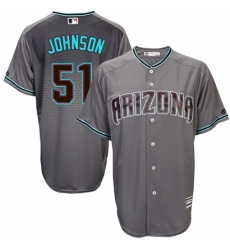 Men's Majestic Arizona Diamondbacks #51 Randy Johnson Authentic Gray/Turquoise Cool Base MLB Jersey