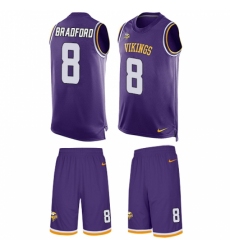 Men's Nike Minnesota Vikings #8 Sam Bradford Limited Purple Tank Top Suit NFL Jersey