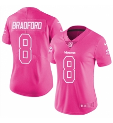 Women's Nike Minnesota Vikings #8 Sam Bradford Limited Pink Rush Fashion NFL Jersey