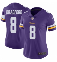 Women's Nike Minnesota Vikings #8 Sam Bradford Purple Team Color Vapor Untouchable Limited Player NFL Jersey
