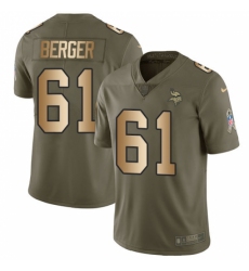 Youth Nike Minnesota Vikings #61 Joe Berger Limited Olive/Gold 2017 Salute to Service NFL Jersey