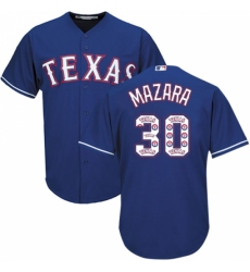 Men's Majestic Texas Rangers #30 Nomar Mazara Authentic Royal Blue Team Logo Fashion Cool Base MLB Jersey