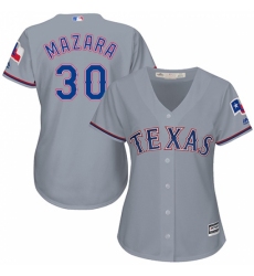 Women's Majestic Texas Rangers #30 Nomar Mazara Replica Grey Road Cool Base MLB Jersey