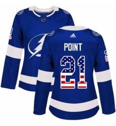 Women's Adidas Tampa Bay Lightning #21 Brayden Point Authentic Blue USA Flag Fashion NHL Jersey