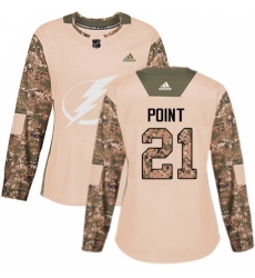 Women's Adidas Tampa Bay Lightning #21 Brayden Point Authentic Camo Veterans Day Practice NHL Jersey