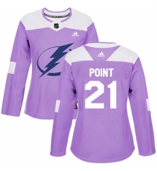 Women's Adidas Tampa Bay Lightning #21 Brayden Point Authentic Purple Fights Cancer Practice NHL Jersey