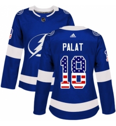 Women's Adidas Tampa Bay Lightning #18 Ondrej Palat Authentic Blue USA Flag Fashion NHL Jersey