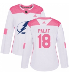 Women's Adidas Tampa Bay Lightning #18 Ondrej Palat Authentic White/Pink Fashion NHL Jersey