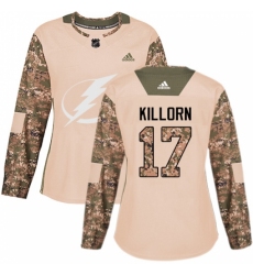 Women's Adidas Tampa Bay Lightning #17 Alex Killorn Authentic Camo Veterans Day Practice NHL Jersey