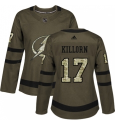 Women's Adidas Tampa Bay Lightning #17 Alex Killorn Authentic Green Salute to Service NHL Jersey