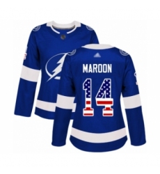 Women's Tampa Bay Lightning #14 Patrick Maroon Authentic Blue USA Flag Fashion Hockey Jersey