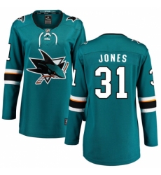 Women's San Jose Sharks #31 Martin Jones Fanatics Branded Teal Green Home Breakaway NHL Jersey