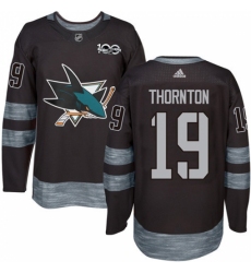 Men's Adidas San Jose Sharks #19 Joe Thornton Authentic Black 1917-2017 100th Anniversary NHL Jersey