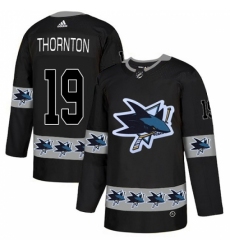 Men's Adidas San Jose Sharks #19 Joe Thornton Authentic Black Team Logo Fashion NHL Jersey