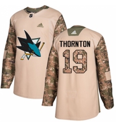 Men's Adidas San Jose Sharks #19 Joe Thornton Authentic Camo Veterans Day Practice NHL Jersey