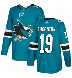 Men's Adidas San Jose Sharks #19 Joe Thornton Authentic Teal Green Home NHL Jersey