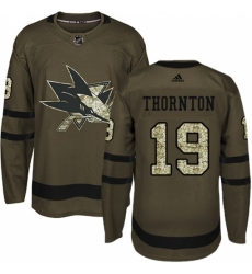 Men's Adidas San Jose Sharks #19 Joe Thornton Premier Green Salute to Service NHL Jersey