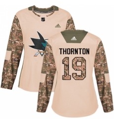 Women's Adidas San Jose Sharks #19 Joe Thornton Authentic Camo Veterans Day Practice NHL Jersey