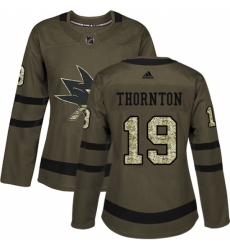 Women's Adidas San Jose Sharks #19 Joe Thornton Authentic Green Salute to Service NHL Jersey