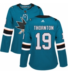 Women's Adidas San Jose Sharks #19 Joe Thornton Authentic Teal Green Home NHL Jersey