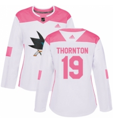 Women's Adidas San Jose Sharks #19 Joe Thornton Authentic White/Pink Fashion NHL Jersey