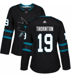 Women's Adidas San Jose Sharks #19 Joe Thornton Premier Black Alternate NHL Jersey