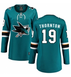 Women's San Jose Sharks #19 Joe Thornton Fanatics Branded Teal Green Home Breakaway NHL Jersey