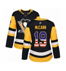 Women's Pittsburgh Penguins #19 Jared McCann Authentic Black USA Flag Fashion Hockey Jersey