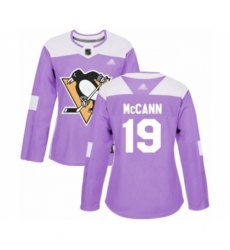 Women's Pittsburgh Penguins #19 Jared McCann Authentic Purple Fights Cancer Practice Hockey Jersey