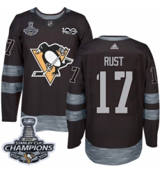 Men's Adidas Pittsburgh Penguins #17 Bryan Rust Premier Black 1917-2017 100th Anniversary 2017 Stanley Cup Champions NHL Jersey