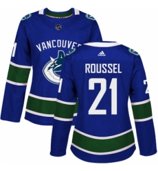 Women's Adidas Vancouver Canucks #21 Antoine Roussel Authentic Blue Home NHL Jersey