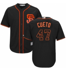Men's Majestic San Francisco Giants #47 Johnny Cueto Authentic Black Team Logo Fashion Cool Base MLB Jersey