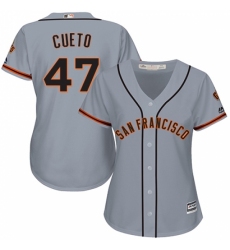 Women's Majestic San Francisco Giants #47 Johnny Cueto Replica Grey Road Cool Base MLB Jersey