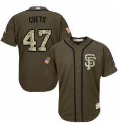 Youth Majestic San Francisco Giants #47 Johnny Cueto Replica Green Salute to Service MLB Jersey