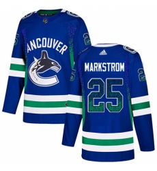 Men's Adidas Vancouver Canucks #25 Jacob Markstrom Authentic Blue Drift Fashion NHL Jersey