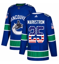 Men's Adidas Vancouver Canucks #25 Jacob Markstrom Authentic Blue USA Flag Fashion NHL Jersey