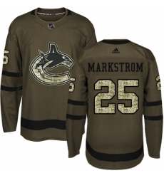 Men's Adidas Vancouver Canucks #25 Jacob Markstrom Authentic Green Salute to Service NHL Jersey