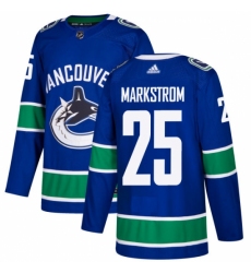 Men's Adidas Vancouver Canucks #25 Jacob Markstrom Premier Blue Home NHL Jersey