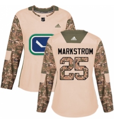 Women's Adidas Vancouver Canucks #25 Jacob Markstrom Authentic Camo Veterans Day Practice NHL Jersey