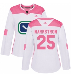 Women's Adidas Vancouver Canucks #25 Jacob Markstrom Authentic White/Pink Fashion NHL Jersey