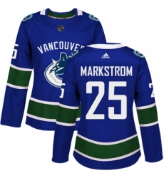 Women's Adidas Vancouver Canucks #25 Jacob Markstrom Premier Blue Home NHL Jersey