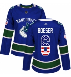 Women's Adidas Vancouver Canucks #6 Brock Boeser Authentic Blue USA Flag Fashion NHL Jersey