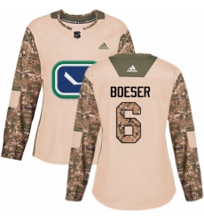 Women's Adidas Vancouver Canucks #6 Brock Boeser Authentic Camo Veterans Day Practice NHL Jersey