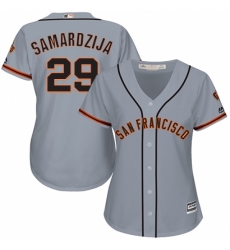 Women's Majestic San Francisco Giants #29 Jeff Samardzija Authentic Grey Road Cool Base MLB Jersey