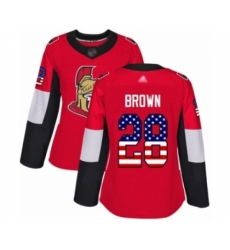 Women's Ottawa Senators #28 Connor Brown Authentic Red USA Flag Fashion Hockey Jersey