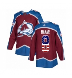 Men's Colorado Avalanche #8 Cale Makar Authentic Burgundy Red USA Flag Fashion Hockey Jersey