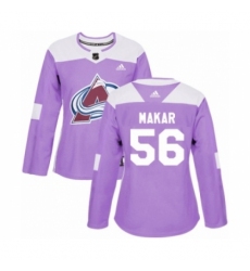 Women's Adidas Colorado Avalanche #56 Cale Makar Authentic Purple Fights Cancer Practice NHL Jersey