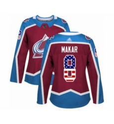 Women's Colorado Avalanche #8 Cale Makar Authentic Burgundy Red USA Flag Fashion Hockey Jersey