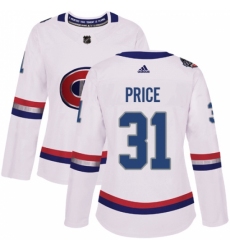 Women's Adidas Montreal Canadiens #31 Carey Price Authentic White 2017 100 Classic NHL Jersey